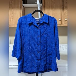 Allison Daley Cobalt Blue Sheer 3/4 Sleeve Blouse Women's Size 12